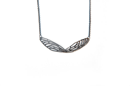 Scarab Necklace - Silver and bronze wings